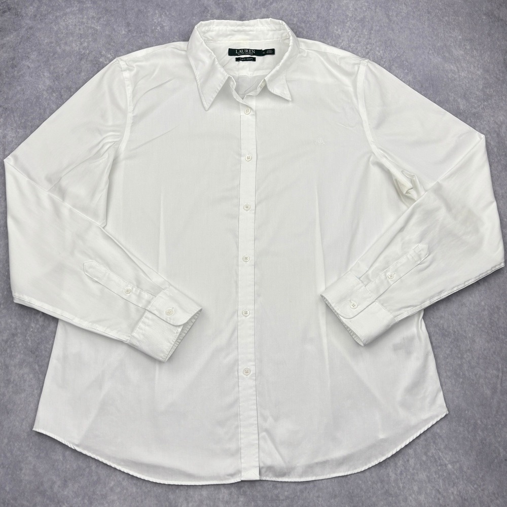 Lauren Ralph Lauren Shirt Womens XL White Non Iron Cotton Button Down Blouse LRL